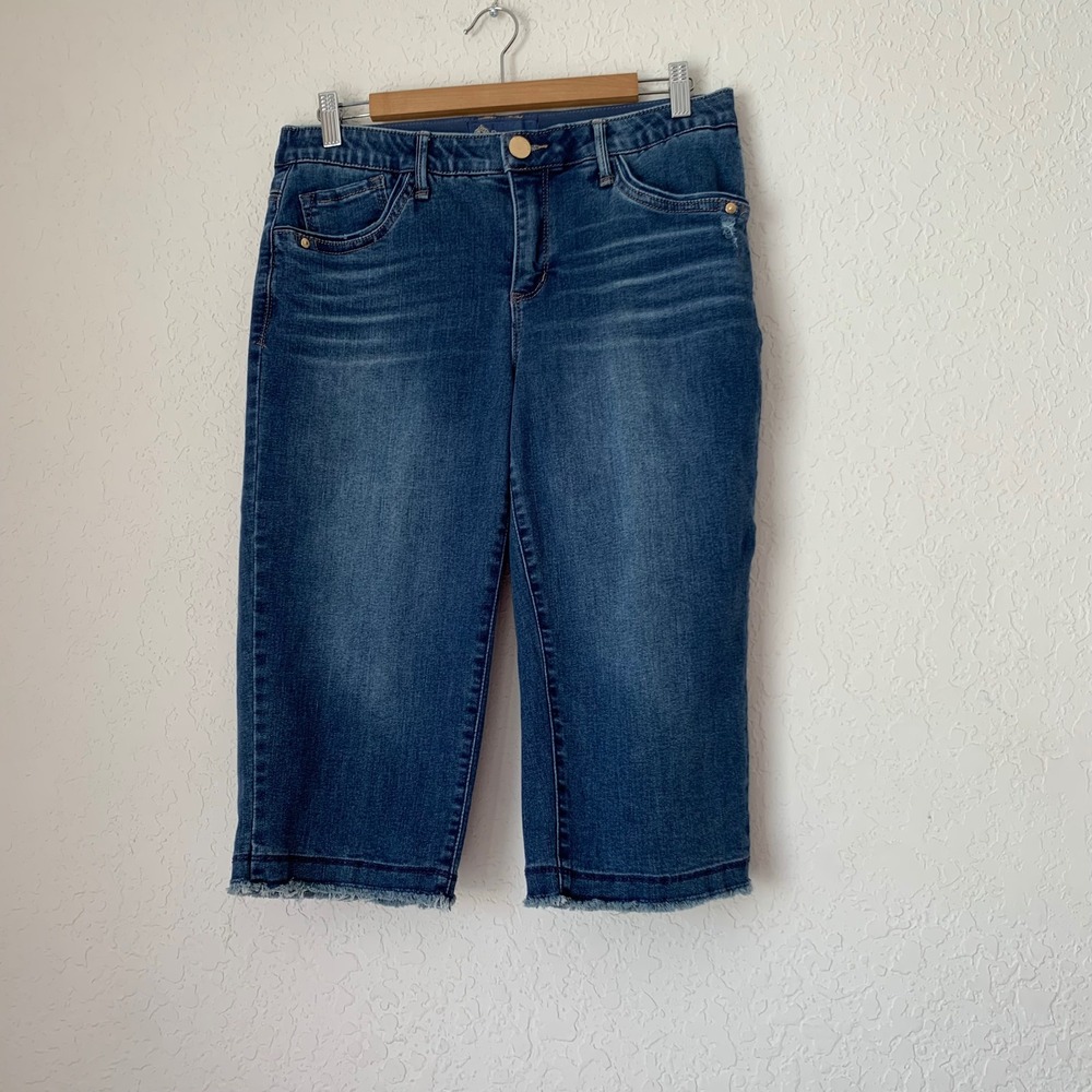 Democracy Shorts Womens 10 Blue Ab"solution Frayed Hem Capri Coastal Vacation